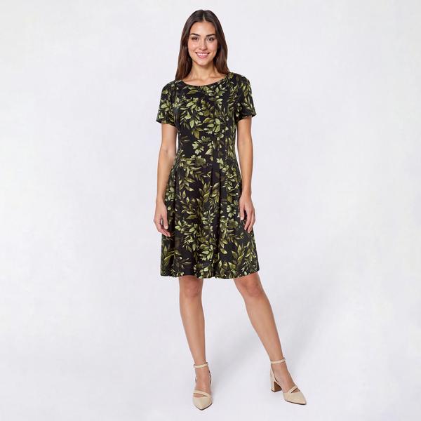 Petite Connected Apparel Short Sleeve Leaf Sheath Dress