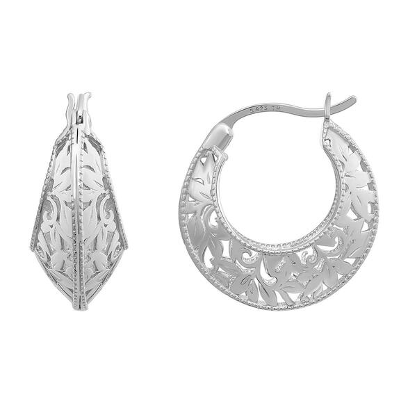 Sterling Silver Filigree Clicktop Hoop Earrings - image 