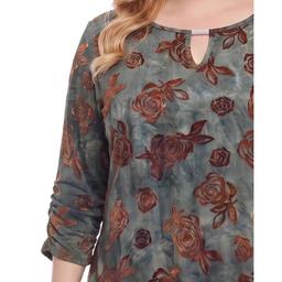 Plus Size NY Collection 3/4 Ruch Sleeve Brown Floral Blouse