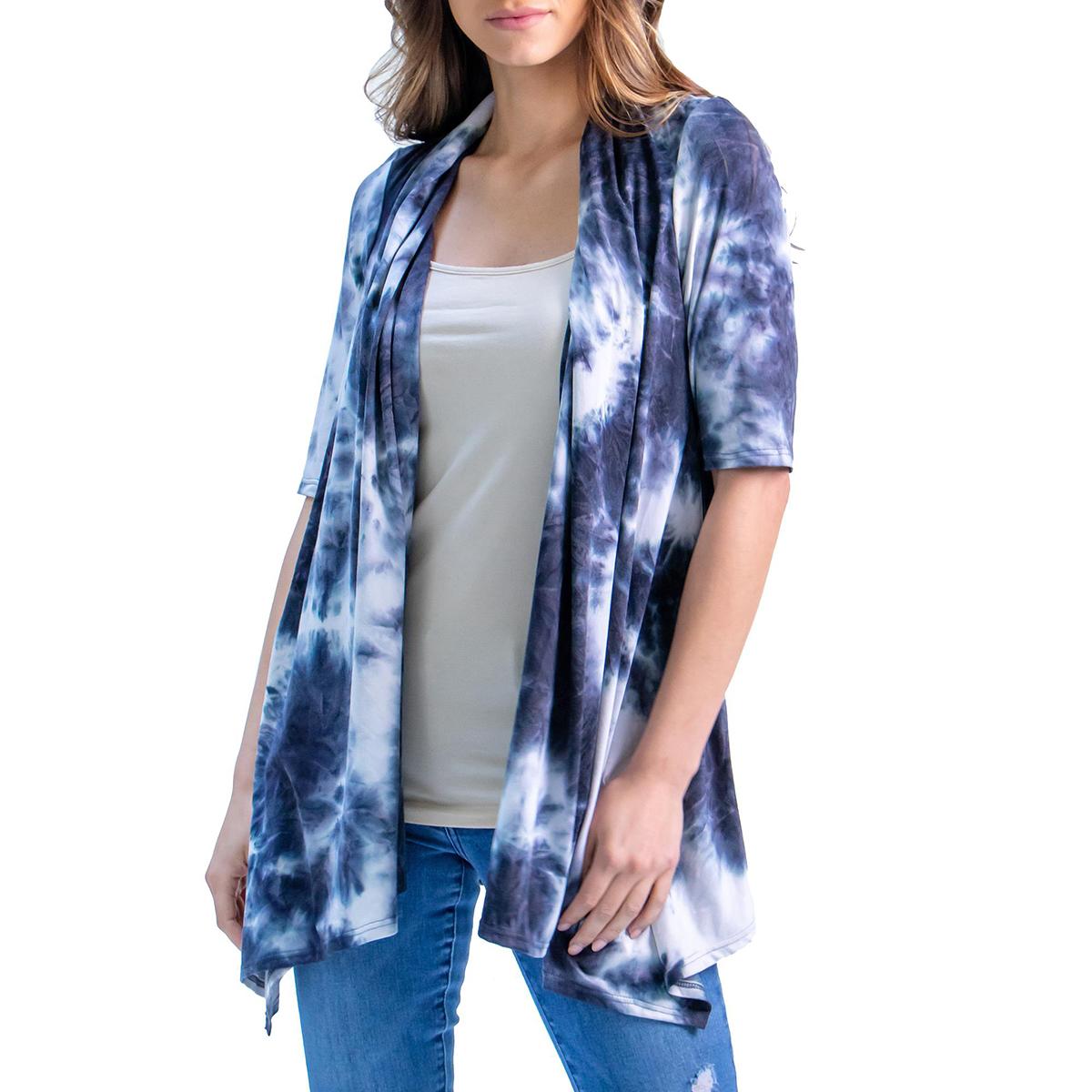 Womens 24/7 Comfort Apparel Tie Dye Open Front Cardigan