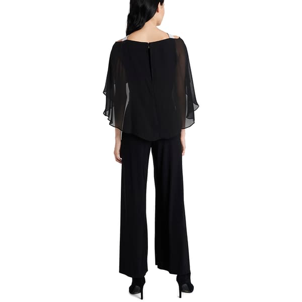 Petite MSK Solid Capelet Overlay Rhinestone Trim Jumpsuit