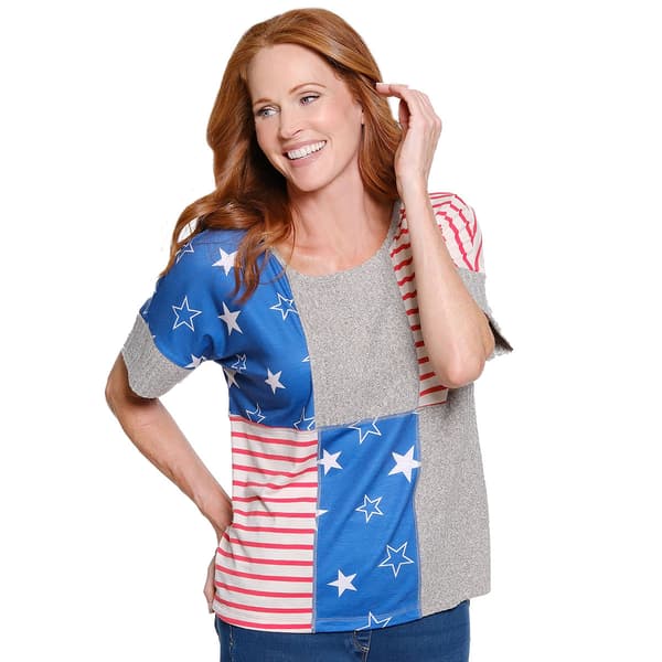 Womens Multiples Short Dolman Sleeve Stars And Stripes Top