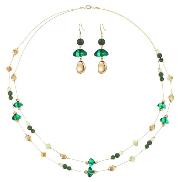 Ashley Cooper&#40;tm&#41; 2-Row Green Long Necklace & Earring Set - image 