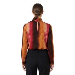 Womens Adrianna Papell Long Sleeve Watercolor Tie Neck Blouse