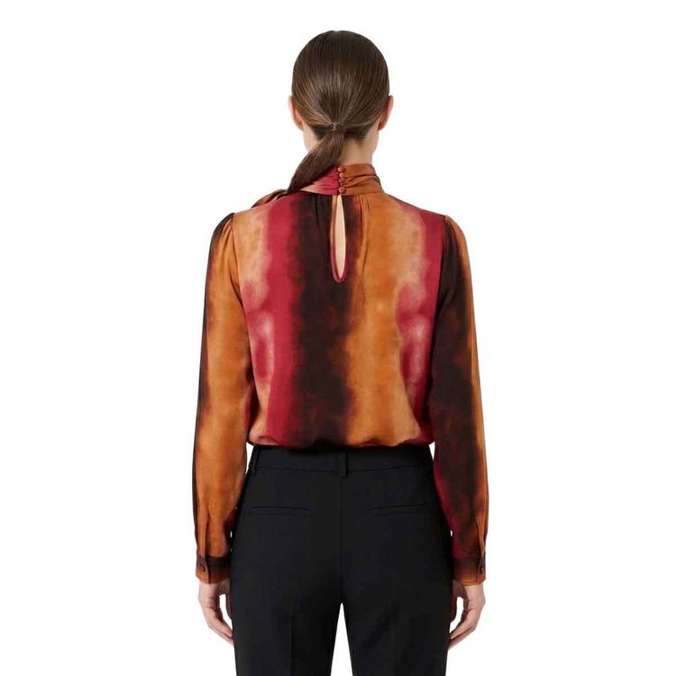 Womens Adrianna Papell Long Sleeve Watercolor Tie Neck Blouse
