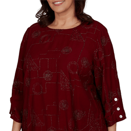 Plus Size Alfred Dunner Union 3/4 Sleeve Sparkle Soutache Blouse
