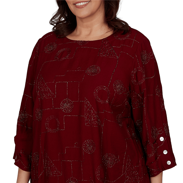Plus Size Alfred Dunner Union 3/4 Sleeve Sparkle Soutache Blouse