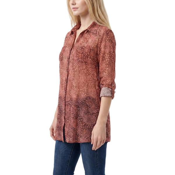 Womens NY Collection Roll Tab Sleeve Paisley Mesh Tunic Blouse