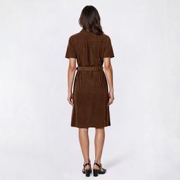 Womens Vivid Aura Short Sleeve Corduroy Belted Sheath Dress