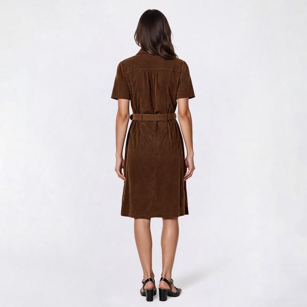 Womens Vivid Aura Short Sleeve Corduroy Belted Sheath Dress