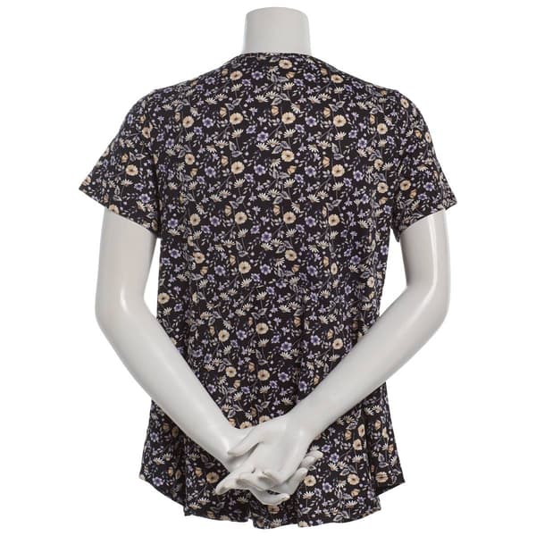 Womens Bobeau Short Sleeve Floral Babydoll Tee