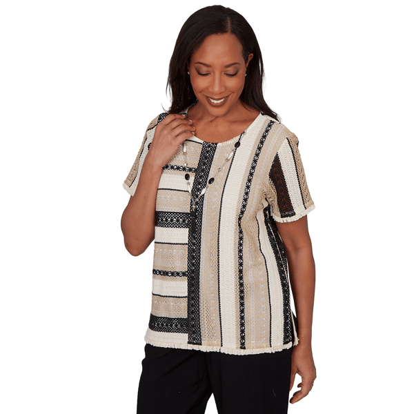 Womens Alfred Dunner Detail Driven Textured Spliced Stripe Blouse