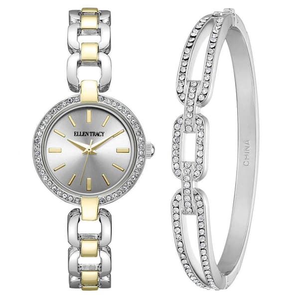 Womens Ellen Tracy Two-Tone Crystal Accent Watch - ETB8187TTG - image 