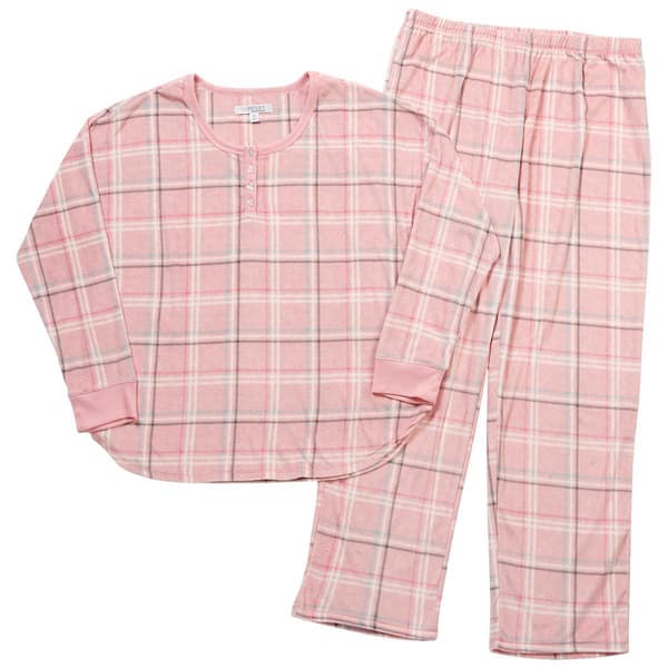 Womens Ellen Tracy Long Sleeve Plaid Pajama Set - Pink
