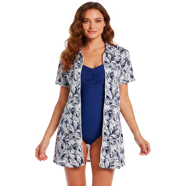 Womens J Valdi Costa Short Sleeve Zip Hoodie Swim Cover Up