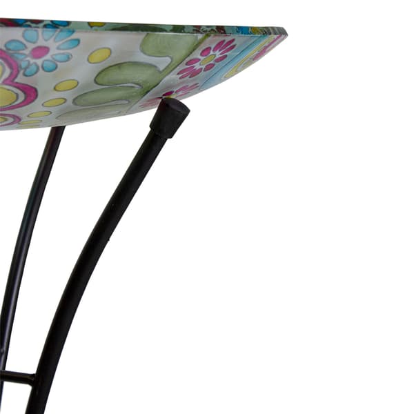Northlight Seasonal 18in. Flowers Hand Painted Glass Bird Bath
