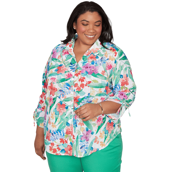 Plus Size Alfred Dunner Resort Living Tie Sleeve Floral Blouse