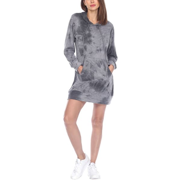 Womens White Mark Long Sleeve Hoodie Tie Dye Sweatshirt Dress