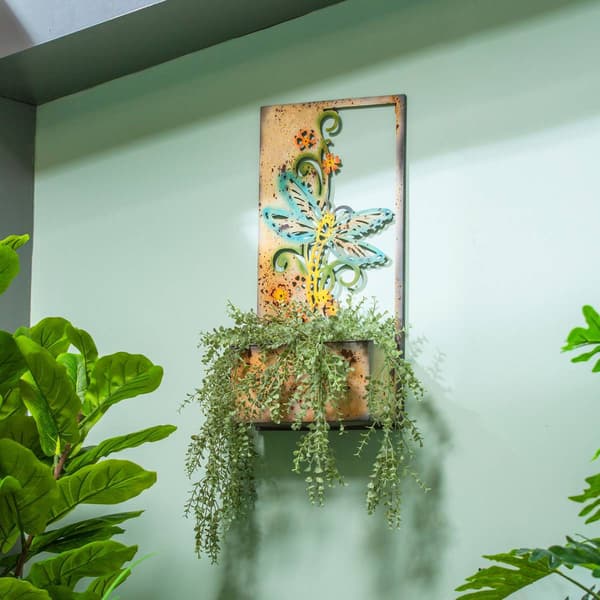 Evergreen Laser-Cut Metal Painted Dragonfly Plant Stand