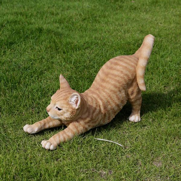 Hi-Line Gift Orange Tabby Cat Stretching Garden Statue