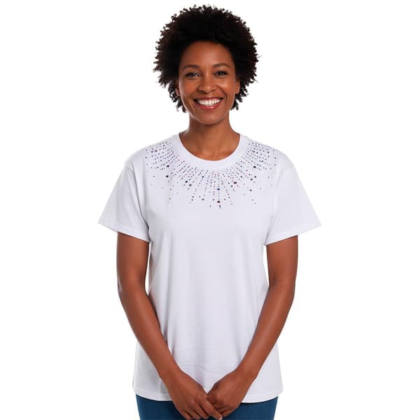 Womens Top Stitch By Morning Sun Short Sleeve Stud Stars Tee - image 