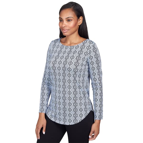 Petite Emaline Special Items Long Sleeve Geometric Boat Neck Tee