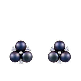 Splendid Pearls Black Cluster Pearl Sterling Silver Earrings