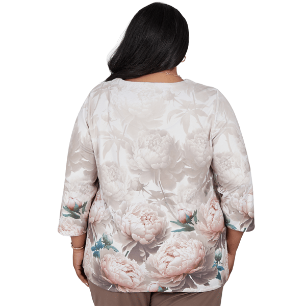 Plus Size Alfred Dunner Luxe Be A Lady V-Neck Peony Blouse