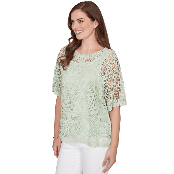 Womens Ruby Rd. Renaissance Romance Elbow Sleeve Lace Sweater