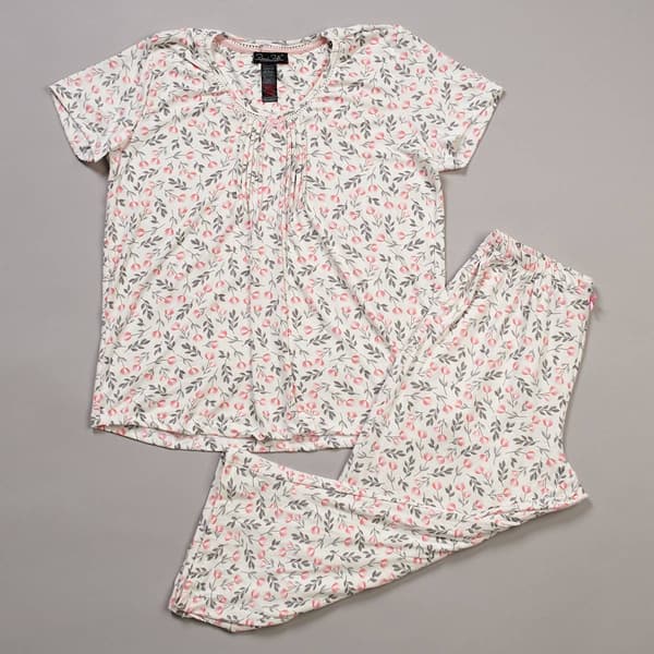 Womens Rene Rofe® Floral Pleated V-Neck Capri Pajama Set - image 