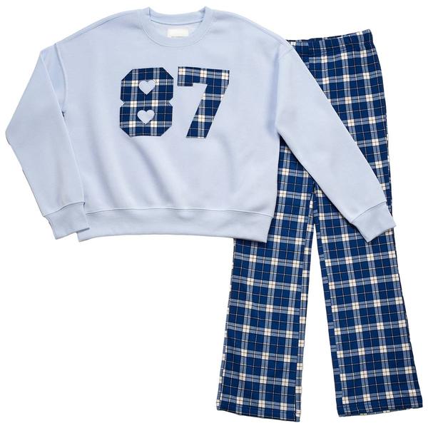 Girls (7-16) No Comment Plaid 87 Crew w/ Flared Leggings