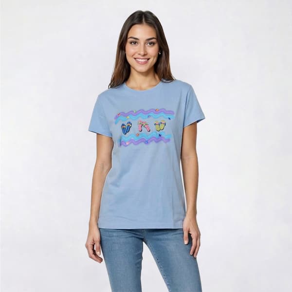 Womens Top Stitch By Morning Sun Wave Flip Flops Tee - image 