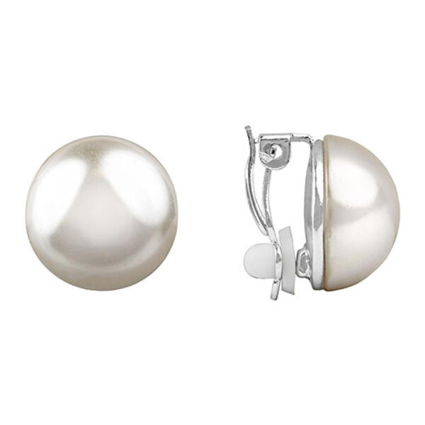 Roman Clip On Silver Cream Pearl Earrings - image 