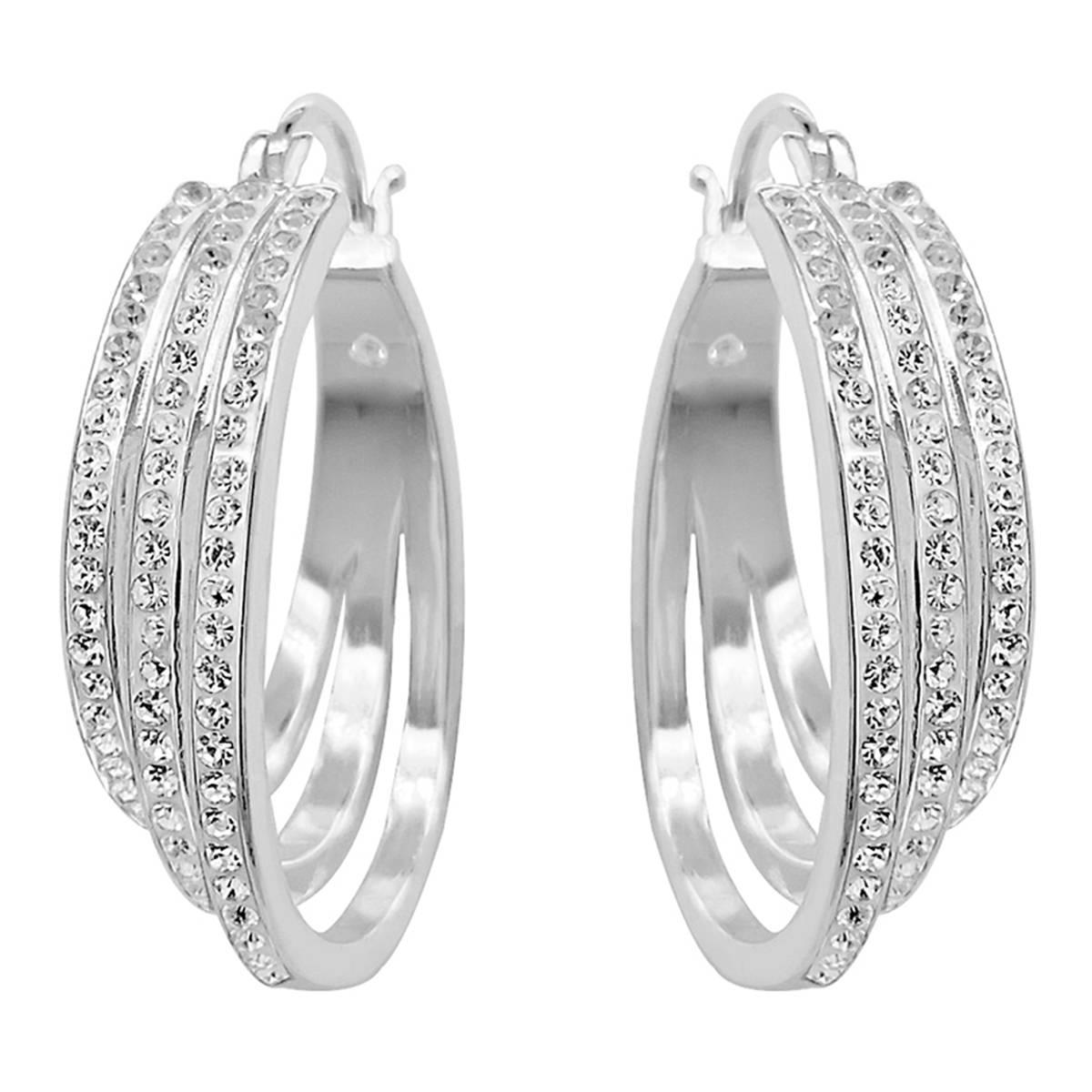 Marsala Silver Plated Crystal Triple Row Hoop Earrings