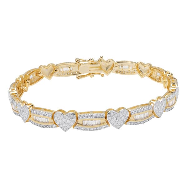 Gianni Argento Gold Plated Diamond Baguette Heart Bracelet - image 