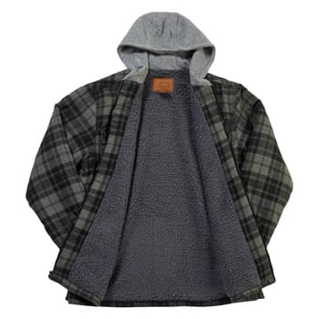 Mens Mountain Ridge Flannel Hooded Jacket Charcoal Black Boscov s