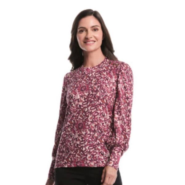 Womens Rafaella® Crew Neck Puff Sleeve Floral Paisley Blouse