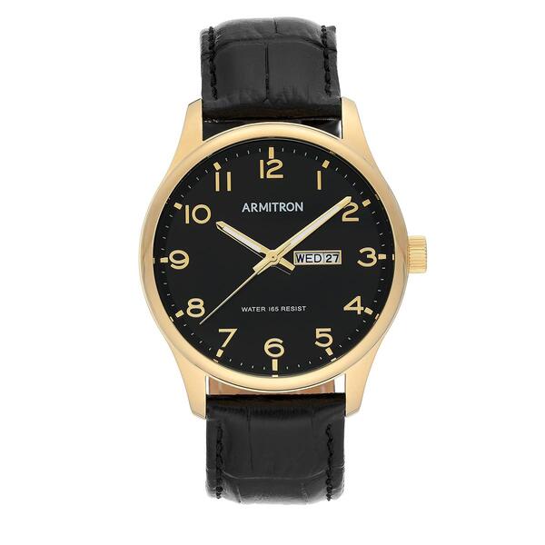 Mens Armitron Easy Reader Black Leather Strap Watch-20-5355BKGPBK - image 