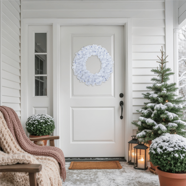 Northlight Pre-Lit Woodbury Pine Blue Lights Christmas Wreath - image 