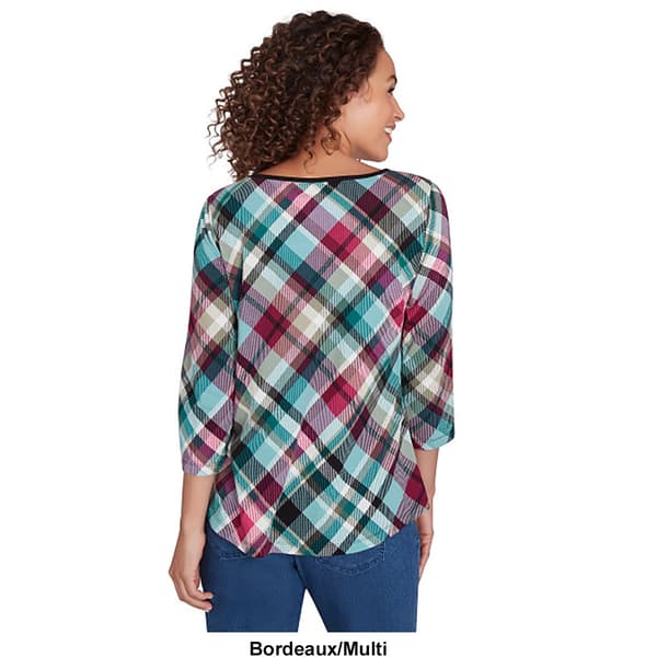 Womens Ruby Rd. Chalet Chic 3/4 Sleeve Bias Plaid Tee