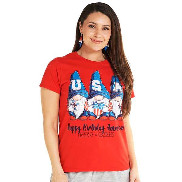Womens Home of the Brave Happy Birthday America Gnomes Tee - image 