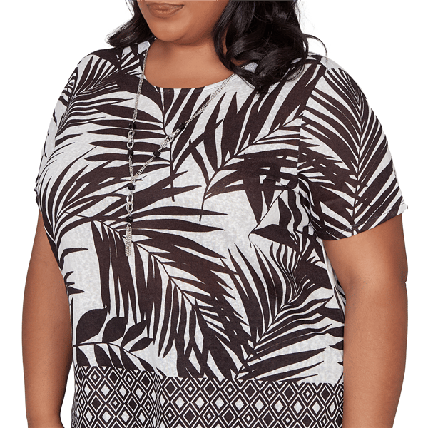 Plus Size Alfred Dunner Detail Driven Tropical Leaf Blouse