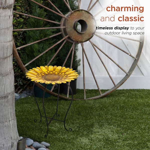 Alpine Embossed Metal Sunflower Birdbath