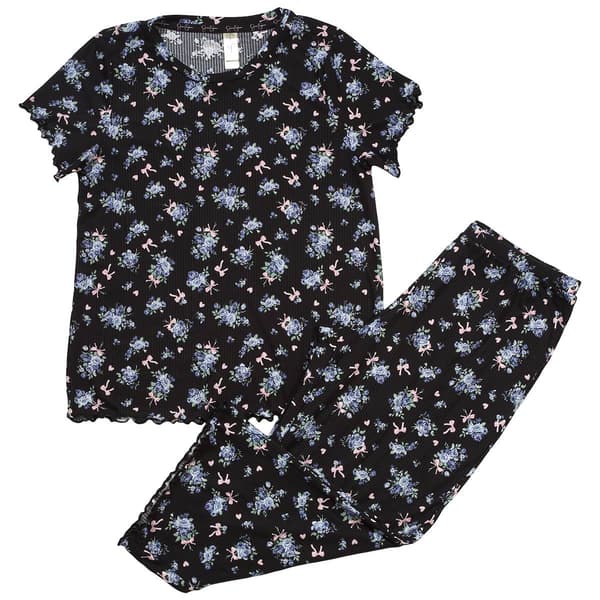 Plus Size Jessica Simpson Short Sleeve Floral Ribbons Pajama Set - image 