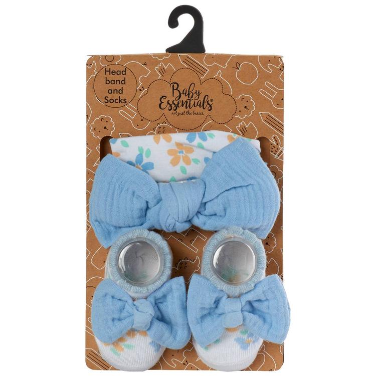 Baby Girl Baby Essentials(R) Floral with Bow Headband & Booties Set