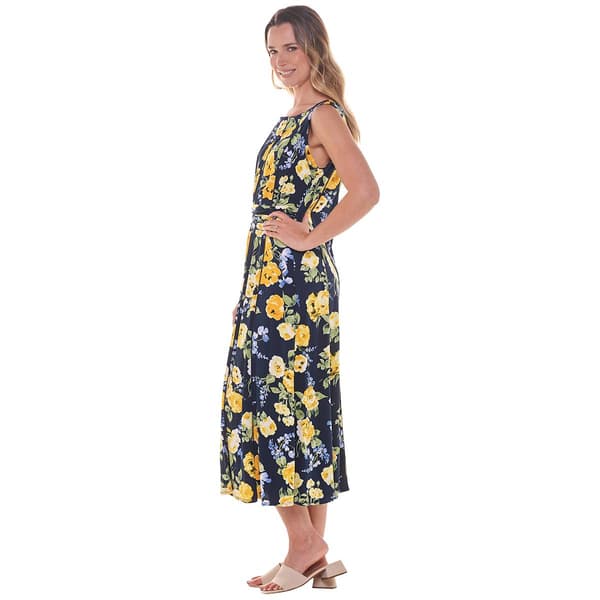 Womens Perceptions Sleeveless Pintuck Ruched Waist Midi Dress