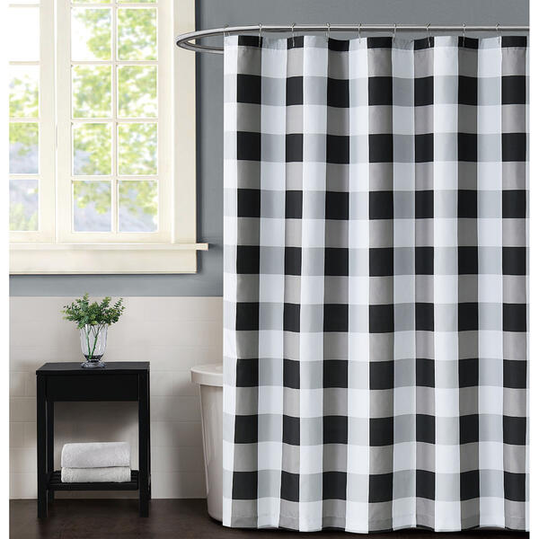 Truly Soft Everyday Buffalo Plaid Black Shower Curtain - image 