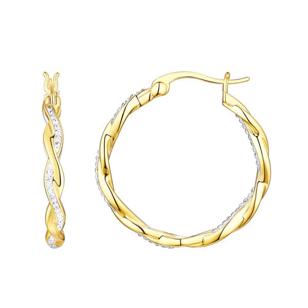 14kt. Gold Plated Sterling Silver Twisted Crystal Hoop Earrings - image 