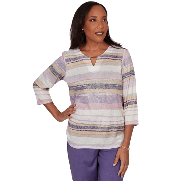Womens Alfred Dunner Grand Bazaar 3/4 Sleeve Mix Stripe Blouse - image 