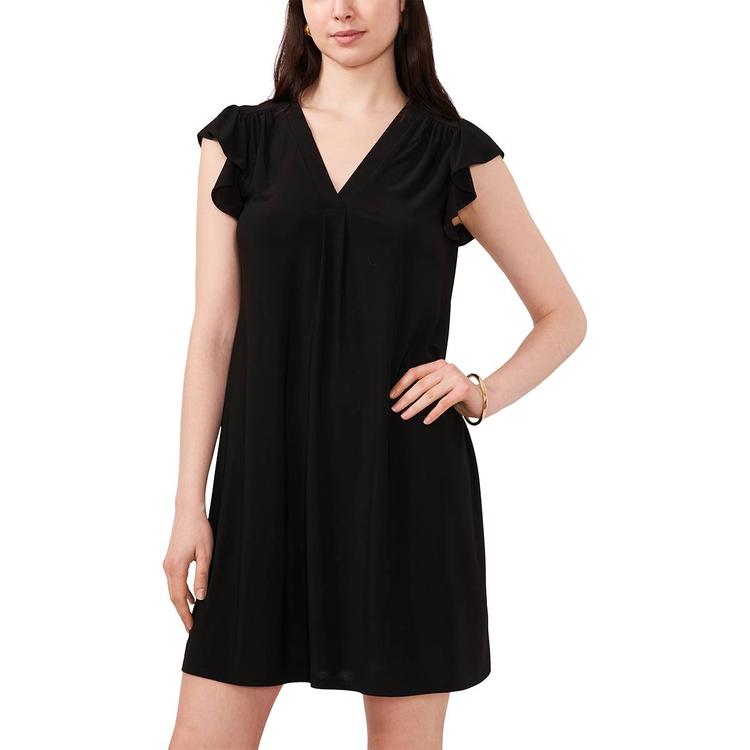 Womens MSK Flutter Sleeve Solid V-Neck Shift Dress